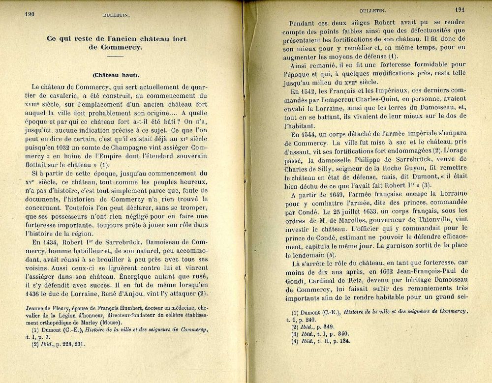 Texte sur l'histoire du chteau bas de Commercy, famille de Saarebrck, damoiseau de Commercy